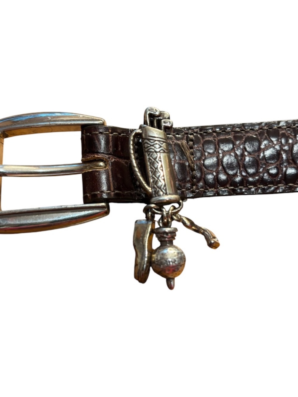 Brighton Golf Charm Croc Embossed Leather Belt - V Good Condition